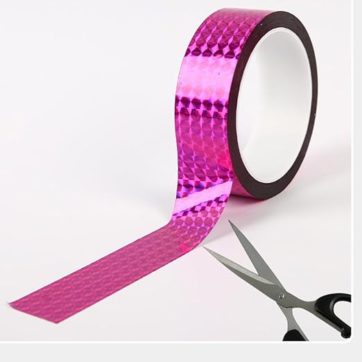 Self-Adhesive Holographic Reflective Tape Prism Tape Holographic Reflective Tape for Keep Birds Away, Craft Projects, DIY Art, Home, Daily Use (Pink, 1 Inch x 55 Yard)