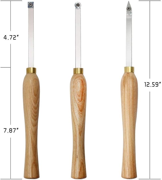 Carbide Woodturning Tool Mini Size (3 Piece Set) Includes Diamond, Round and Square Turning Tools With Comfort Grip Handles Perfect For Small to Mid-Size Projects