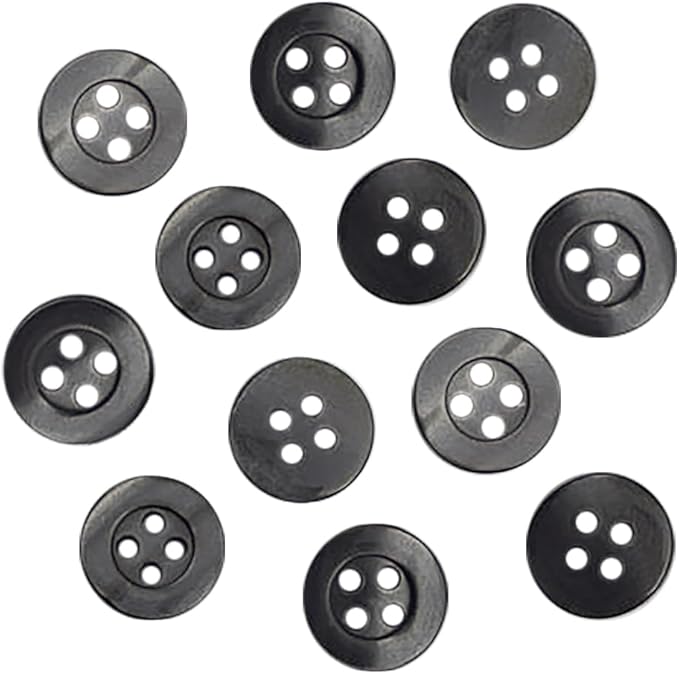 100 Pack Grey Sewing Buttons 16L (10mm) Round Plastic 4 Hole Glossy Buttons for Sewing 0.4 inch Smoke Bulk Standard Shirt Buttons for Pants Blouse Shirt Dress Skirt Shorts Decorative DIY Arts
