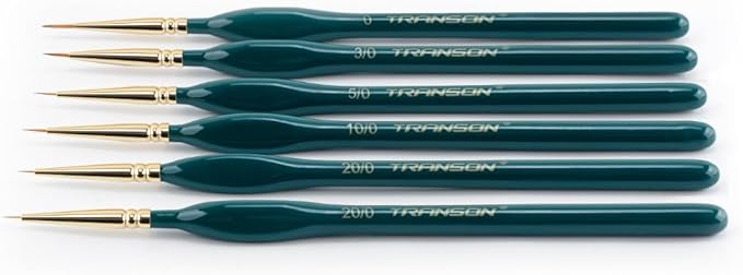 Transon Detail Thin Paint Brush Set 6pcs for Model Minature Craft and Art Painting Green