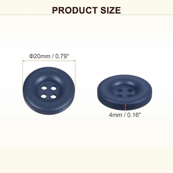 HARFINGTON 50pcs Sewing Button 20mm (3/4 Inch) 4 Holes Resin Thickened Round Crafting Replacement Buttons for Clothing DIY Crafts Decoration, Dark Blue