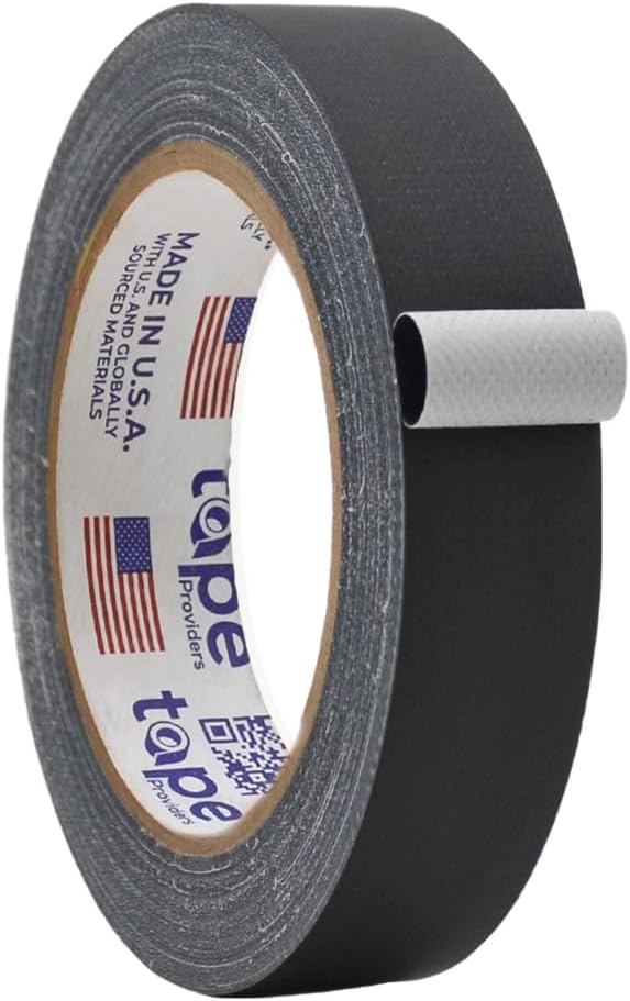 WOD GTC12 Gaffer Tape, Black Low Gloss Finish Film, 1 inch x 60 ft. Residue Free, Non Reflective Cloth Fabric, Secure Cords, Water Resistant, Photography, Filming Backdrop, Production