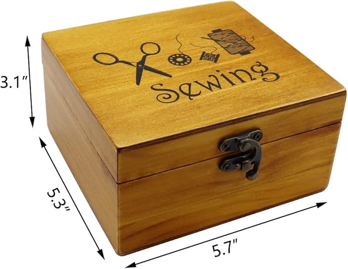 Flytreal Sewing Kit Small Box Basket, Wooden Hand Home Sewing Repair Tool Kit, Beginner Universal Sew Kit Accessories for Women, Men, Adults, Girls, Kids