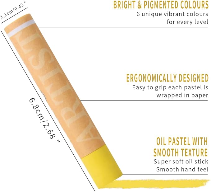 Mifuner Soft Oil Pastels Set (6 Sticks,6 Colors),Colors Heavy Oil Pastels Vibrant and Creamy,Pastel Art Supplies for Artists,Gallery Oil Painting Stick for Adult Art Drawing. Yellow