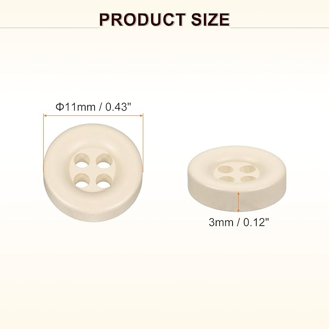HARFINGTON 50pcs Sewing Button 11mm (15/32 Inch) 4 Holes Resin Thickened Round Crafting Replacement Buttons for Clothing DIY Crafts Decoration, Beige