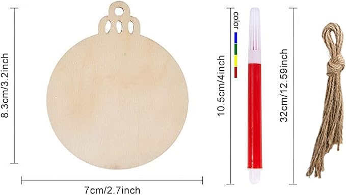 Artmag 50pcs Christmas Unfinished Wood Wooden DIY Ornaments Blank Round Wood Discs for Crafts Centerpieces Holiday Hanging Decor Decorations