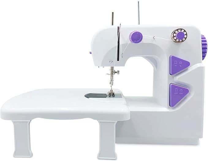 Mini Sewing Machine for Beginners, Dual Speed Easy Automatic Sewing Machine with Expansion Table, Sewing Tool and Needle Shield Suitable for Family and Travel (White)