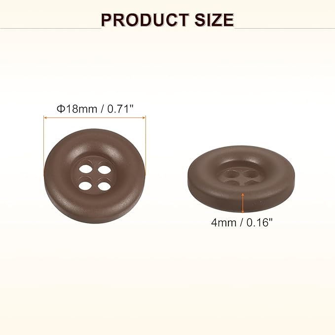 HARFINGTON 50pcs Sewing Button 18mm (11/16 Inch) 4 Holes Resin Thickened Round Crafting Replacement Buttons for Clothing DIY Crafts Decoration, Dark Brown