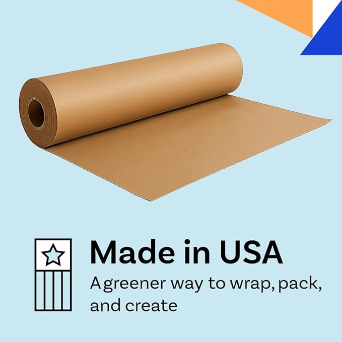 Kraft Paper Roll, 36" x 2400" (200'), Made in USA, 30 lb. Roll of Brown Paper for Banner, Poster, Crafts, Bulletin Board Backing, Kraft Table Cloth, Brown Construction for Shipping and Gift Wrapping
