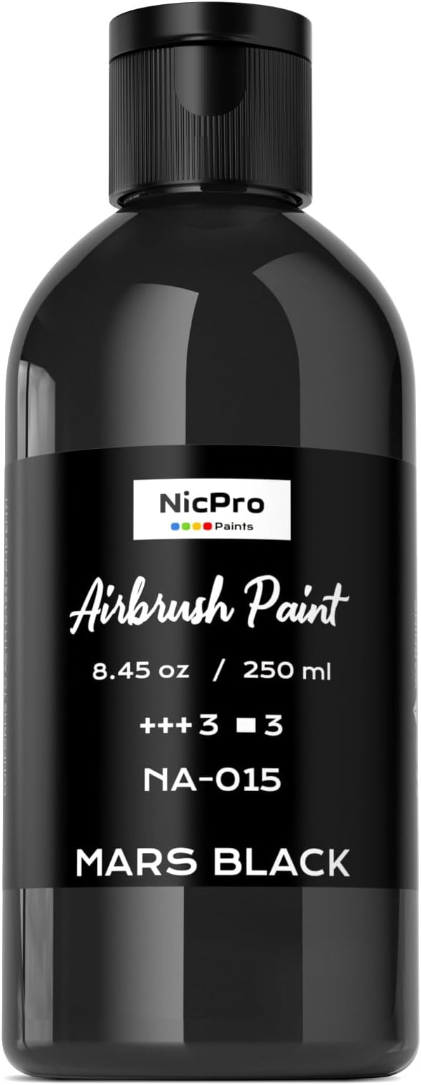Nicpro Black Large Airbrush Paint (8.45 oz, 250 ml) Ready to Spray Opaque Water-Based Acrylic Air Brush Paints for Model, Wood, Canvas, Metal, Plastic, Leather, for Beginners & Artists