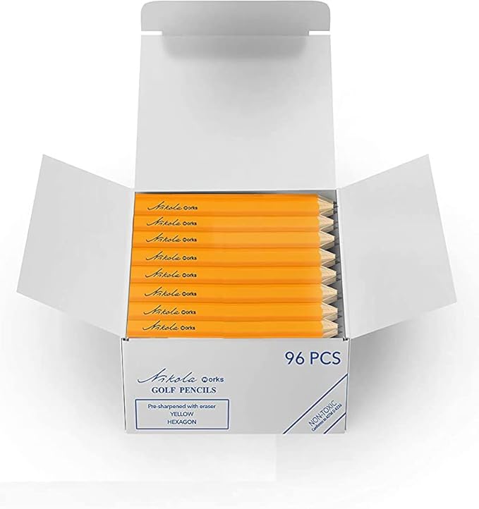 Mini Golf Pencils Without Erasers - 96 Count - Classic Pre-Sharpened #2 HB American Pew Pencils Standard Hex Shaped Bulk Pack