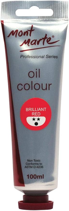 Mont Marte Oil Paint Premium, 3.4 US fl.oz (100ml) Tube, Brilliant Red, Heavy Body Paint, Artist Quality, Good Coverage, Excellent Tinting Strength, Ideal for Painting Canvas