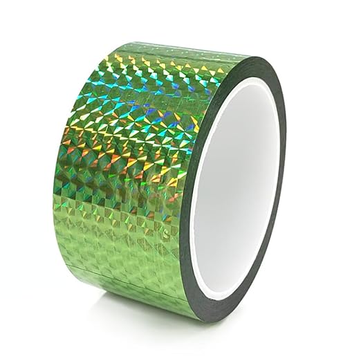 Self-Adhesive Holographic Reflective Tape Prism Tape Holographic Reflective Tape for Keep Birds Away, Craft Projects, DIY Art, Home, Daily Use (Green, 2 Inch x 55 Yard)