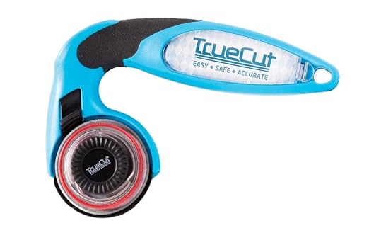 Truecut Quilter’s Ruler & Rotary Cutter Combo– Includes 45mm My Comfort Rotary Cutter, 6.5 x 24.5 Inch Ruler, Ruler Grips, & TrueSharp 2 Rotary Blade Sharpener