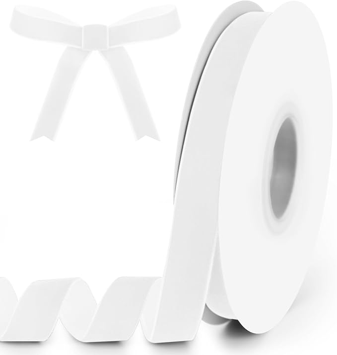 5/8" Wide x 10 Yards Velvet Ribbon, Vintage Single Face Velvet Ribbons for Gift Wrapping, Christmas Wrapping Bows, Wedding Decor, Sewing and More (White)