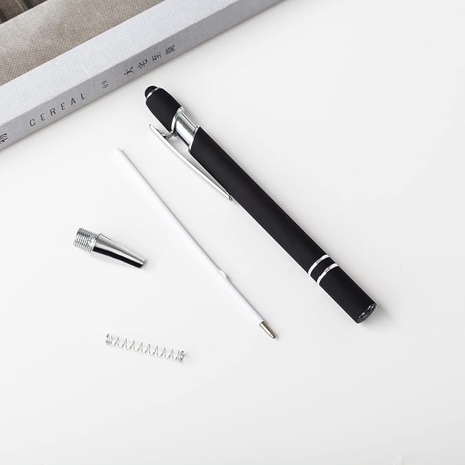 PASISIBICK 12-Piece Black Ballpoint Pen with Stylus Tip, 2 in 1 Stylish Metal Touch Screen Pen - Black Ink, 1.0 mm Medium Point - 5.5 x 0.4 inch / 14 x 1 cm