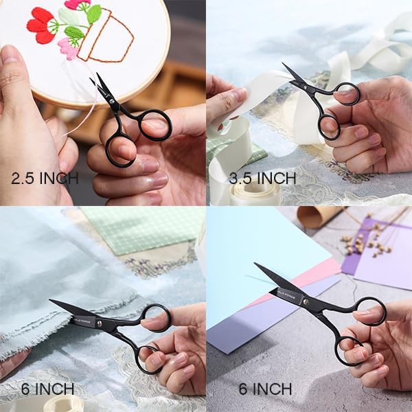3 Pair Small Embroidery Scissors: Forged Stainless Steel Sharp Pointed Tip Precision Cutting Details Thread Yarn for fabric, sewing, craft, Needlework, 2.5 Inch, 3.5 Inch and 6 Inch Black