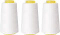 Sewing Thread Cone Set, 3 Pack Serger Thread, 3000 Yards Each, All Purpose Thread for Sewing, Quilting, Machines, Overlock, Merrow & Hand Embroidery (White*3)