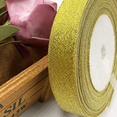 100 Yards Gold Glitter Ribbon 1 Inch, Sparkly Width Solid Fabric Ribbon for Gift Wrapping, Crafts, Holiday Wedding Birthday Party Decoration Flower Bouquet, Metallic Gold Ribbon Roll