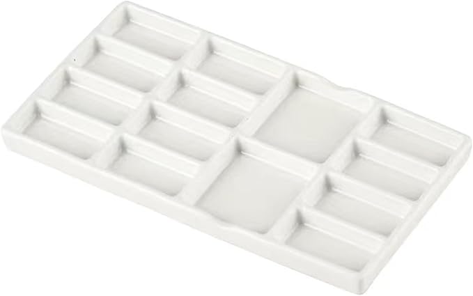 8" Porcelain Watercolor Palette - 14 Well Ceramic Artist Paint Palette with Mixing Tray for Painting and Craft Projects