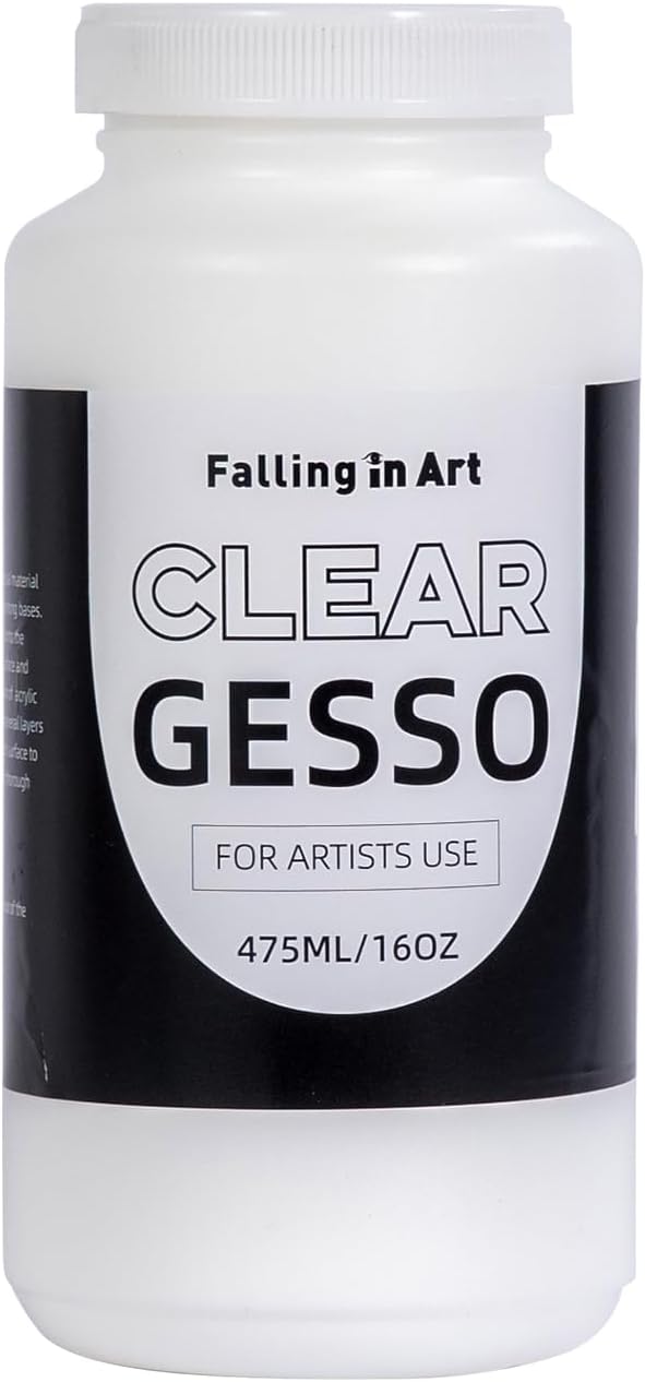 Falling in Art Clear Gesso for Acrylic Painting, Acrylic Gesso Primer for Oil Paints, 16 oz Non-Toxic Canvas Primer Surface Prep Medium
