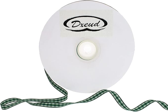 Gingham Ribbon 50 Yard Each Roll 100% Polyester Woven Edge (1/4" x 50 Yards, Dark Green)
