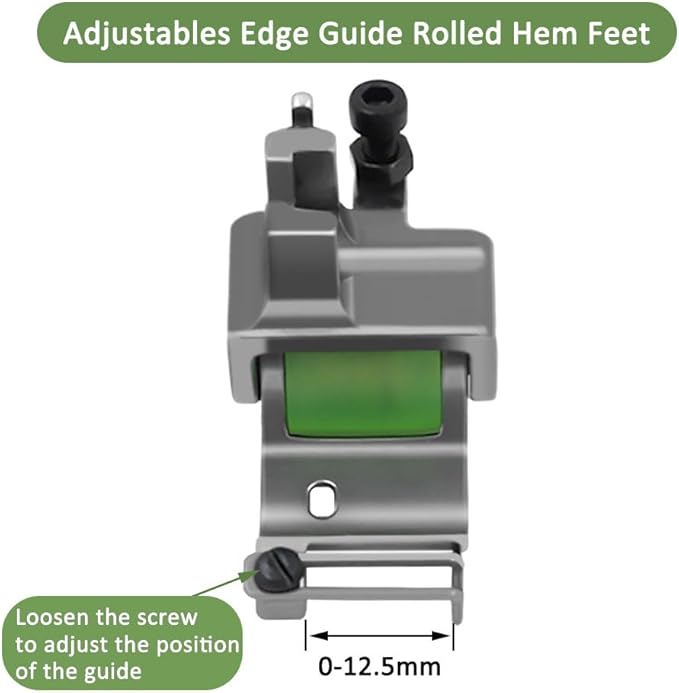 YEQIN X6 Adjustables Edge Guide Rolled Hem Feet 0.1-12.5mm, Roller Hemmer Press Foot for Industrial Lockstitch Sewing Machine Accessories (Right)