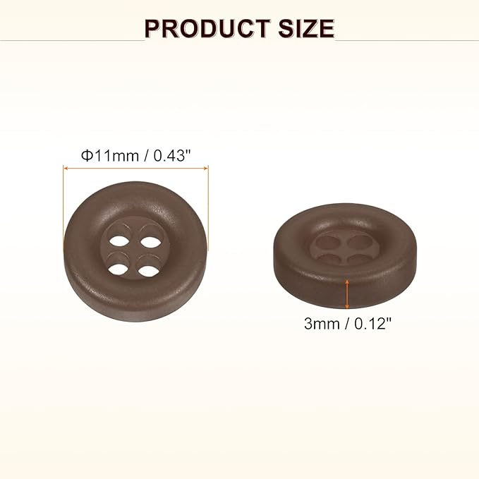 HARFINGTON 50pcs Sewing Button 11mm (15/32 Inch) 4 Holes Resin Thickened Round Crafting Replacement Buttons for Clothing DIY Crafts Decoration, Dark Brown