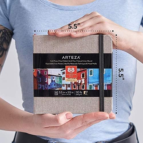 ARTEZA Watercolor Sketchbook, 3-Pack, 88 Pages Each, 5.5 x 5.5 Inches, Gray Hardcover, 110-Pound Paper