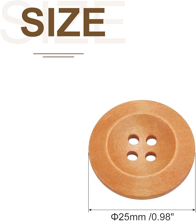 uxcell 80Pcs Wooden Buttons, 25mm(1") 4 Hole Round Wood Sewing Button Craft for Sewing DIY Craft Clothing, Light Brown