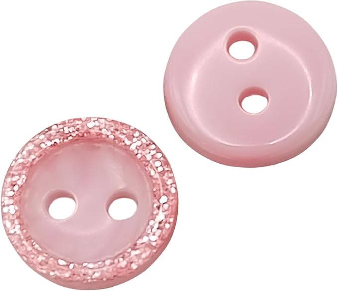 100 Pack Pink Sewing Buttons 0.35 inch 14L Glitter Round Polished 2 Hole Buttons Glossy Plastic 9mm Ideal for Sewing Blouse Skirt School Outfits Aprons Pants Jackets Accessories Bags DIY Crafts