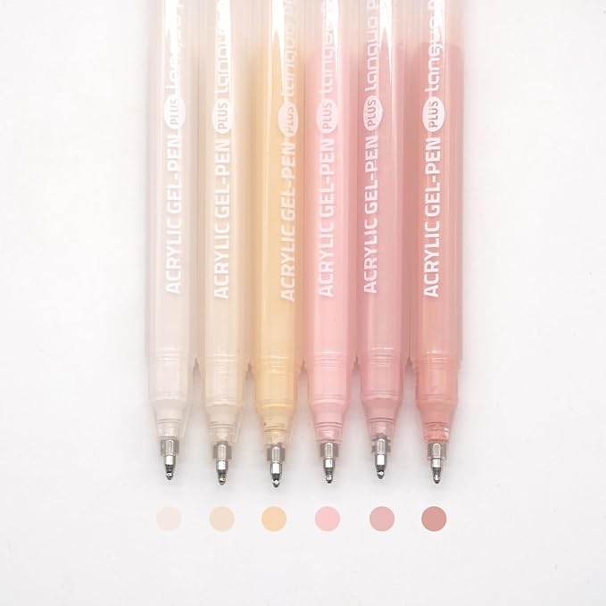Acrylic Gel Pens for Coloring Books, Quick Dry 6 Pcs 1.0mm Fine Point Gel Marker Pen for Drawing, Journaling Art, Skin Color-2