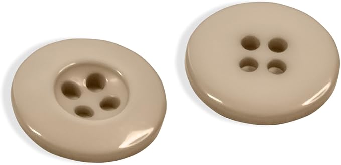 100 Pcs Tan Buttons for Sewing 0.75 inch Glossy Buttons for Uniform 3/4" 30L Plastic Military Beige 4 Hole 19mm Ideal for Workwear School Chef Aprons Pants Jacket Bags Accessories Craft DIY