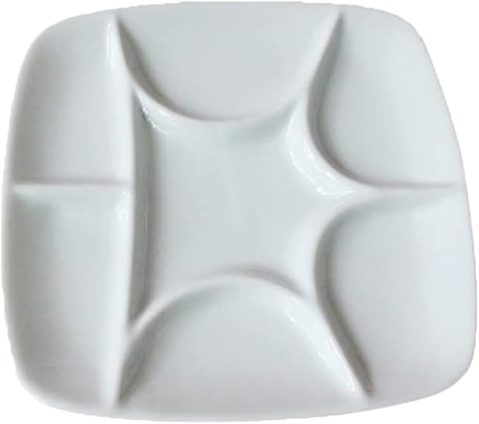 7-Well Square White Ceramic Artist Paint Palette Glazed Watercolor Painting Mixing Ceramic Porcelain Palette Oil Painting 5.7" Diameter