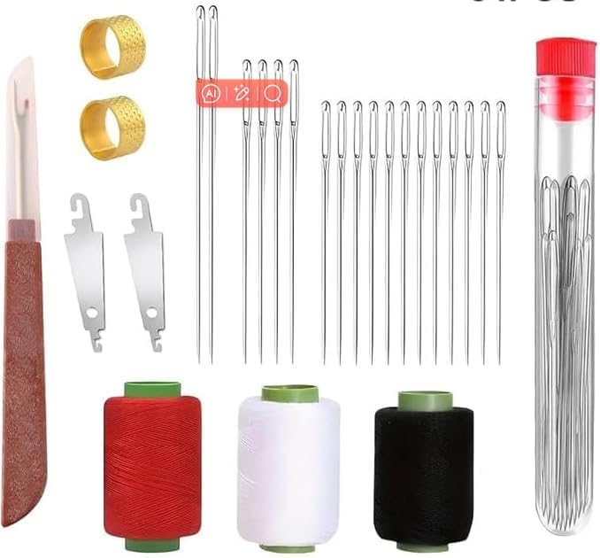 34 PCS Big Eye Steel Needles Set - Long & Thin Handmade Quilting & Sewing Needles Kit for DIY Embroidery Mending Sewing Projects