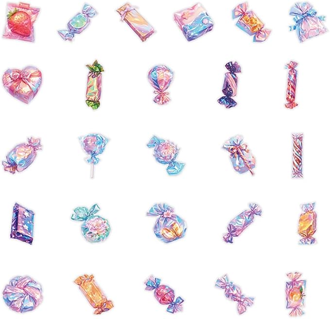Various Candy Stickers for Boy Girls Kids|50 Pcs|Exquite Clear PET Waterproof Stickers for Laptop Computer Phone Tablet Flasks Water Bottle Notebook Scrapbook,Trendy Decals Pack(Sparkling Candy)