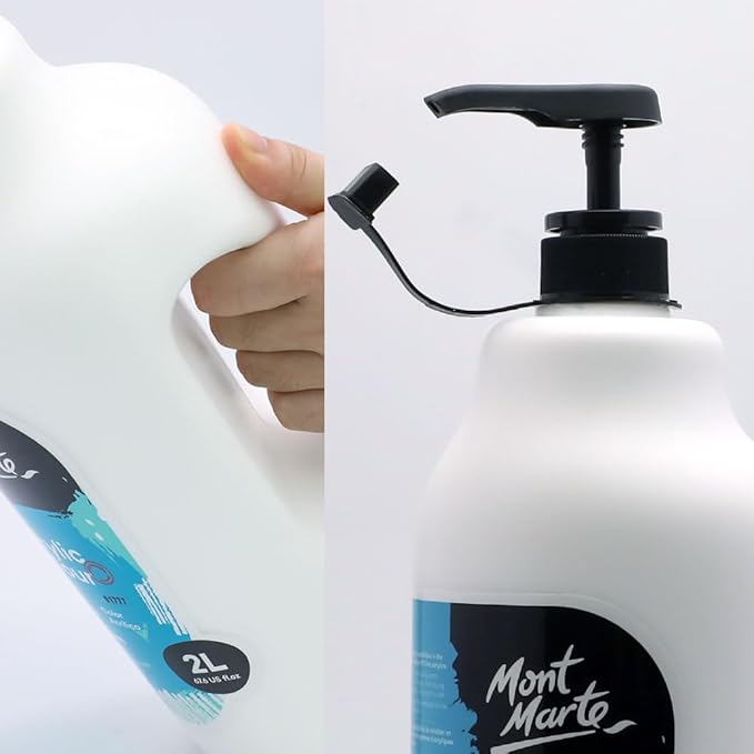 Mont Marte Discovery School Acrylic Paint, Titanium White, 1/2 Gallon (2 Liter).2 Pack Ideal for Students and Artists. Excellent Coverage and Fast Drying. Pump Lid Included.