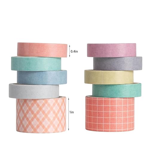 10 Rolls Washi Tape Set, Solid Color & Grid Decorative Tapes for Journals, Scrapbooking, Gift Wrapping, Decor & Crafts (Forest)