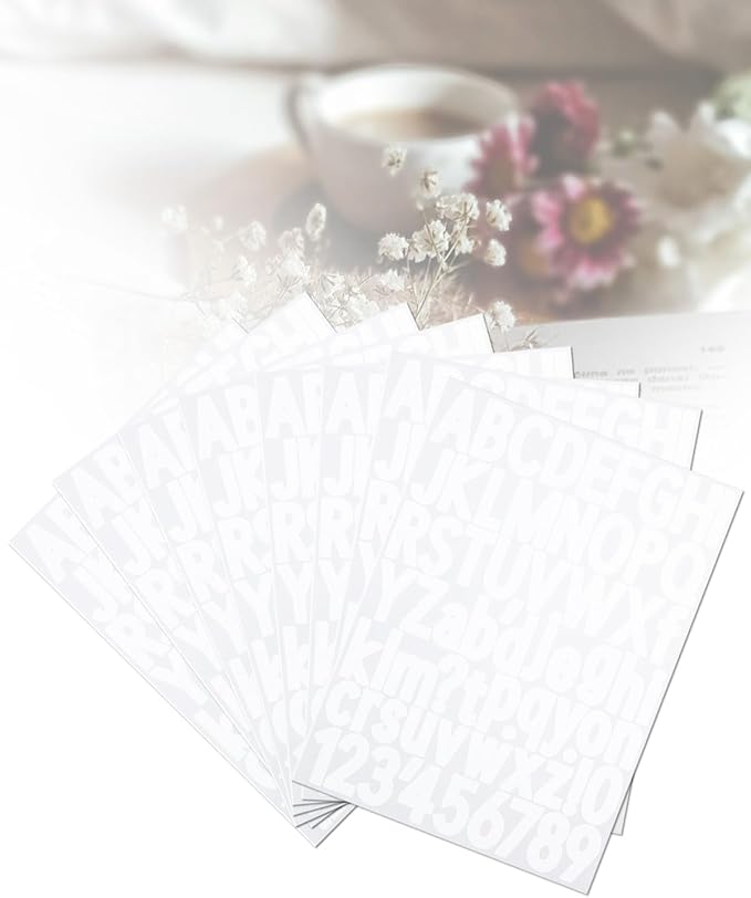 1.5 Inch Letter Stickers, 544 Pieces Alphabet Number Symbol Stickers for Scrapbooking, Sign, Water Bottle, Self-Adhesive Vinyl Letter Sticker Decals for Arts&Crafts - 8 Sheets, White