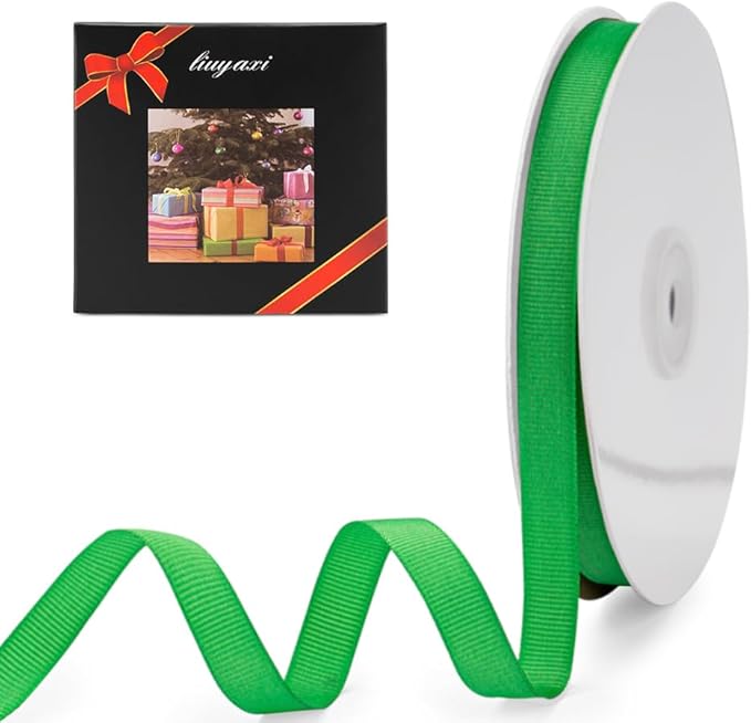 LIUYAXI 1/2" X 50 Yards Solid Green Grosgrain Ribbon, Perfect for Crafts, Wedding Decor, DIY Hair Accessories, Sewing, Gift Package Wrapping and More