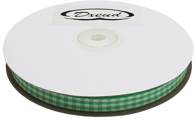 Gingham Ribbon 50 Yard Each Roll 100% Polyester Woven Edge (3/8" x 50 Yards, Green)