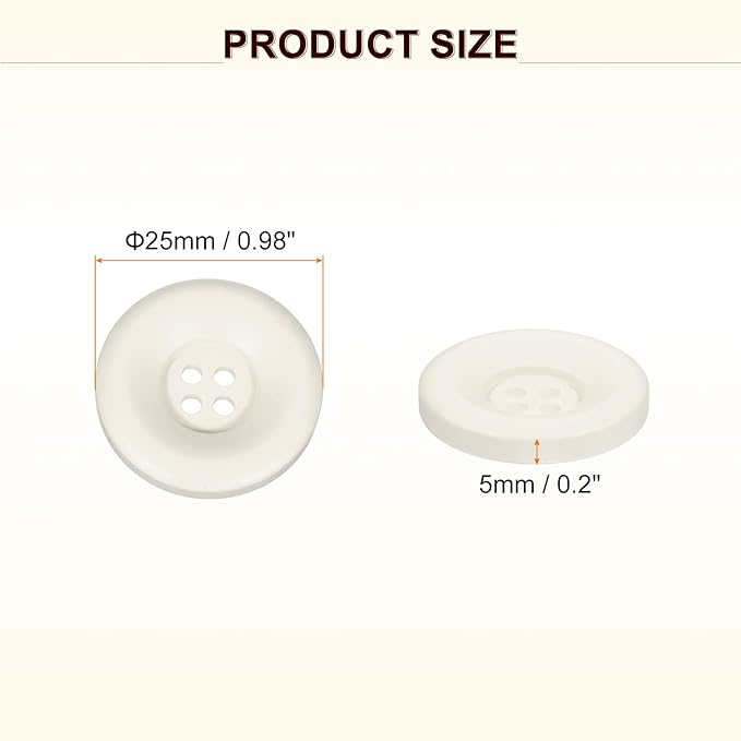 HARFINGTON 50pcs Sewing Button 25mm (1 Inch) 4 Holes Resin Thickened Round Crafting Replacement Buttons for Clothing DIY Crafts Decoration, White