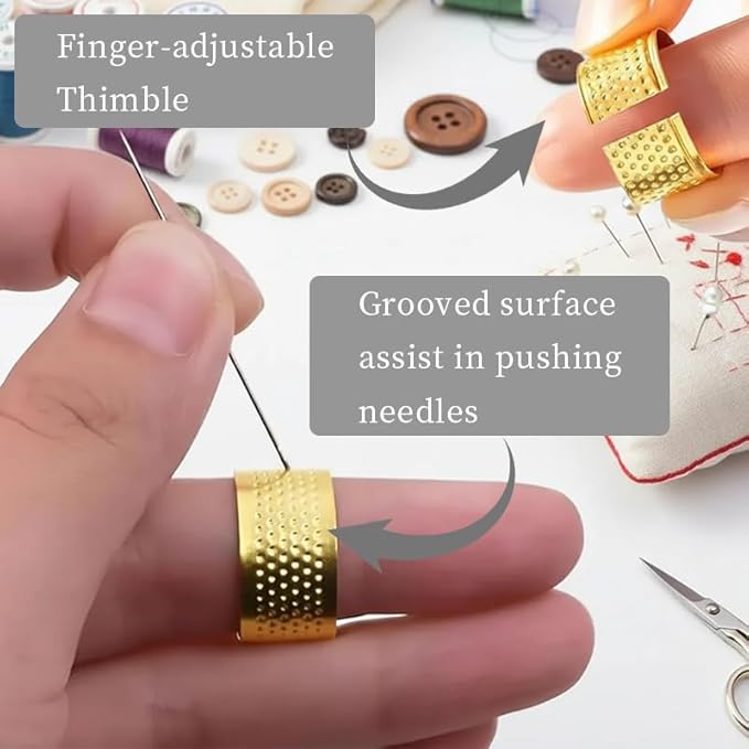 37Pcs Steel Needles for Fand Sewing Kit, Big Eye Steel Sewing Needles Kit, Stainless Steel Needles for Hand Sewing Kit with Thread Ripper, Needle Threaders, Threads and Thimbles