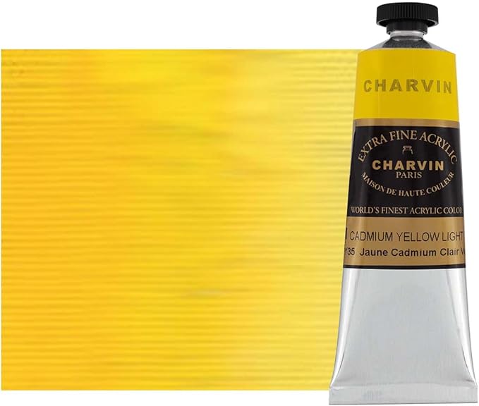 Charvin Extra Fine Professional Acrylic Paint - Cadmium Yellow Light Genuine, 60ml Tube, Triple-Milled, Lightfast Pigments, Open Stock Artist Acrylic Paints in Nature-Inspired Hues