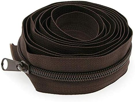 Leekayer #5 Brown Nylon Coil Sewing Zippers by The Yard Bulk 10 Yards with 25pcs Sliders for DIY Tailor Sewing Craft Bag(Brown)