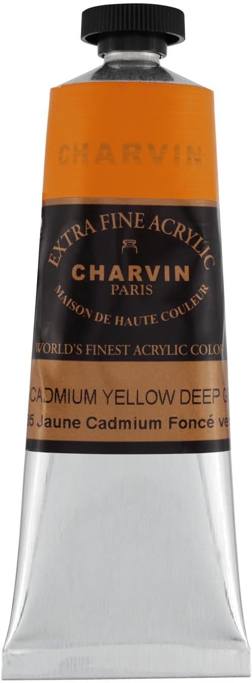 Charvin Extra Fine Professional Acrylic Paint - Cadmium Yellow Deep Genuine, 60ml Tube, Triple-Milled, Lightfast Pigments, Open Stock Artist Acrylic Paints in Nature-Inspired Hues