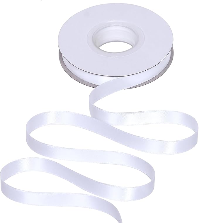 YAMA White Double Faced Satin Ribbon 1/2 Inch 25 Yards Thin White Fabric Ribbons for Gift Wrapping Crafts Bows Wedding Party Christmas Decoration Floral Arrangement