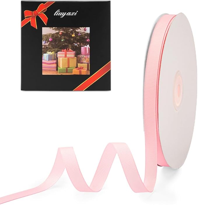 LIUYAXI 3/8" X 50 Yards Solid Pink Grosgrain Ribbon, Perfect for Crafts, Wedding Decor, DIY Hair Accessories, Sewing, Gift Package Wrapping and More