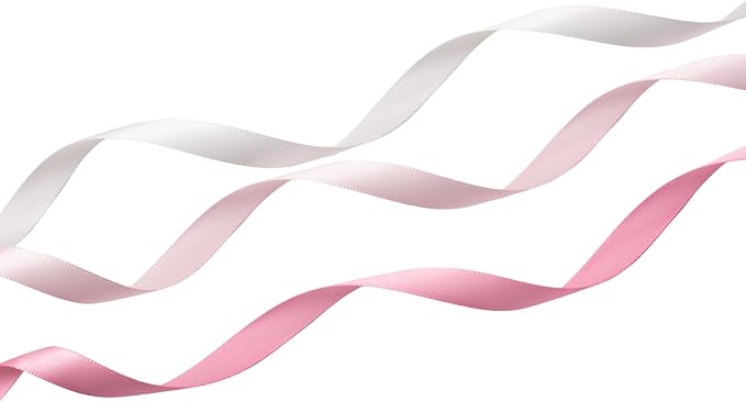 Pink Double Face Satin Ribbon 3/8 Inch x 45 Yards White Fabric Ribbon for Gift Wrapping, Flower Bouquets, Hair Bows Making, Wedding Decoration, Invitation Cards, Valentine's Day (3 Rolls *15Yd)
