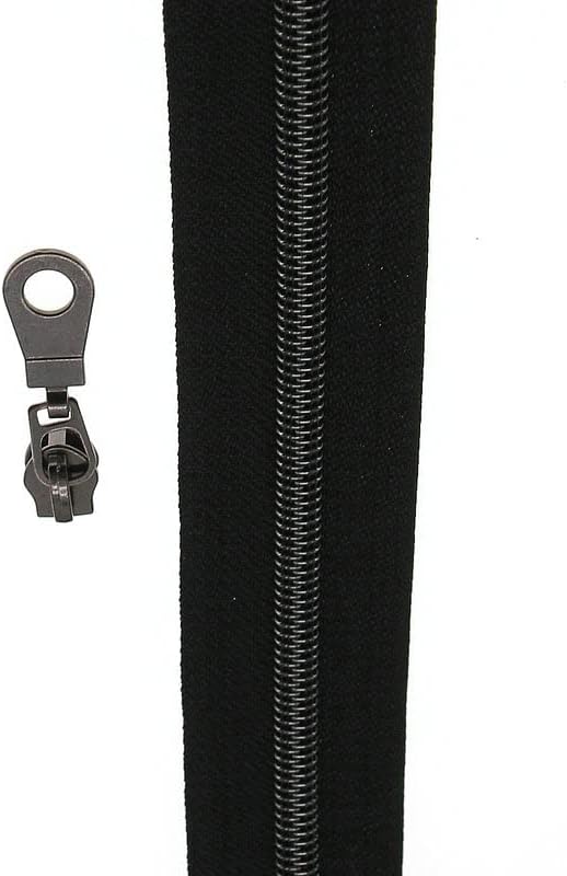 #5 Black Nickel Metallic Nylon Coil Zippers by Yard Bulk Coil Zipper Roll 10 Yards with 25pcs Silver Pull for DIY Sewing Craft Bag(Black) YIGUANXIN